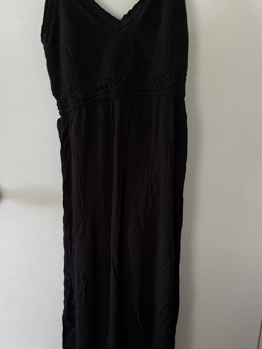 No Boundaries Black Crochet-Bodice V-Neck Maxi Dress